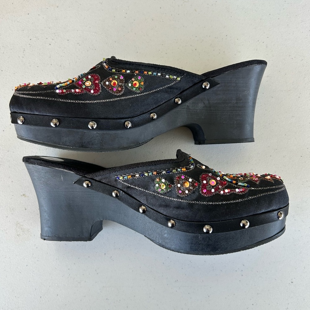 Bamboo New Beaded Festival Boho Clogs Size 9 Chunky Platform Slip On Y2K Hippie - Picture 2 of 5